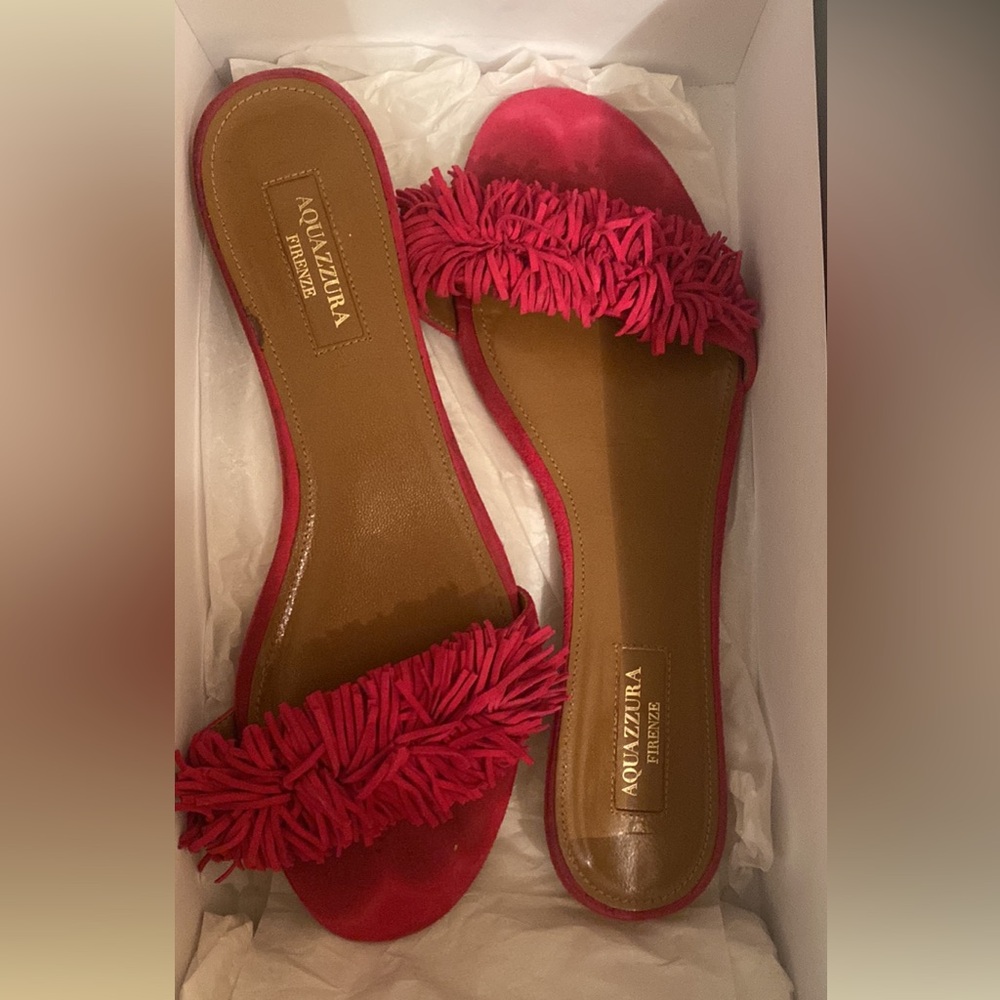 Aquazzura Pink Pom Pom Sandals
